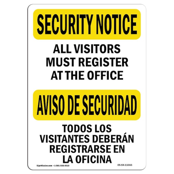 OSHA Security Sign, 3.5" Height, 5" Width, Visitors Must Register Bilingual, Landscape, 10PK